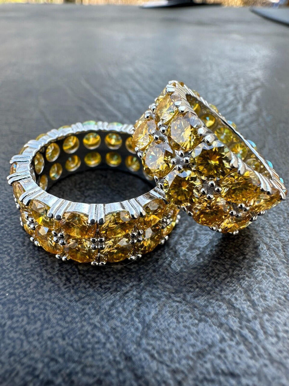 HarlemBling Yellow Canary Moissanite Ring Real 925 Silver Hip Hop Iced Tennis Band Big 10mm