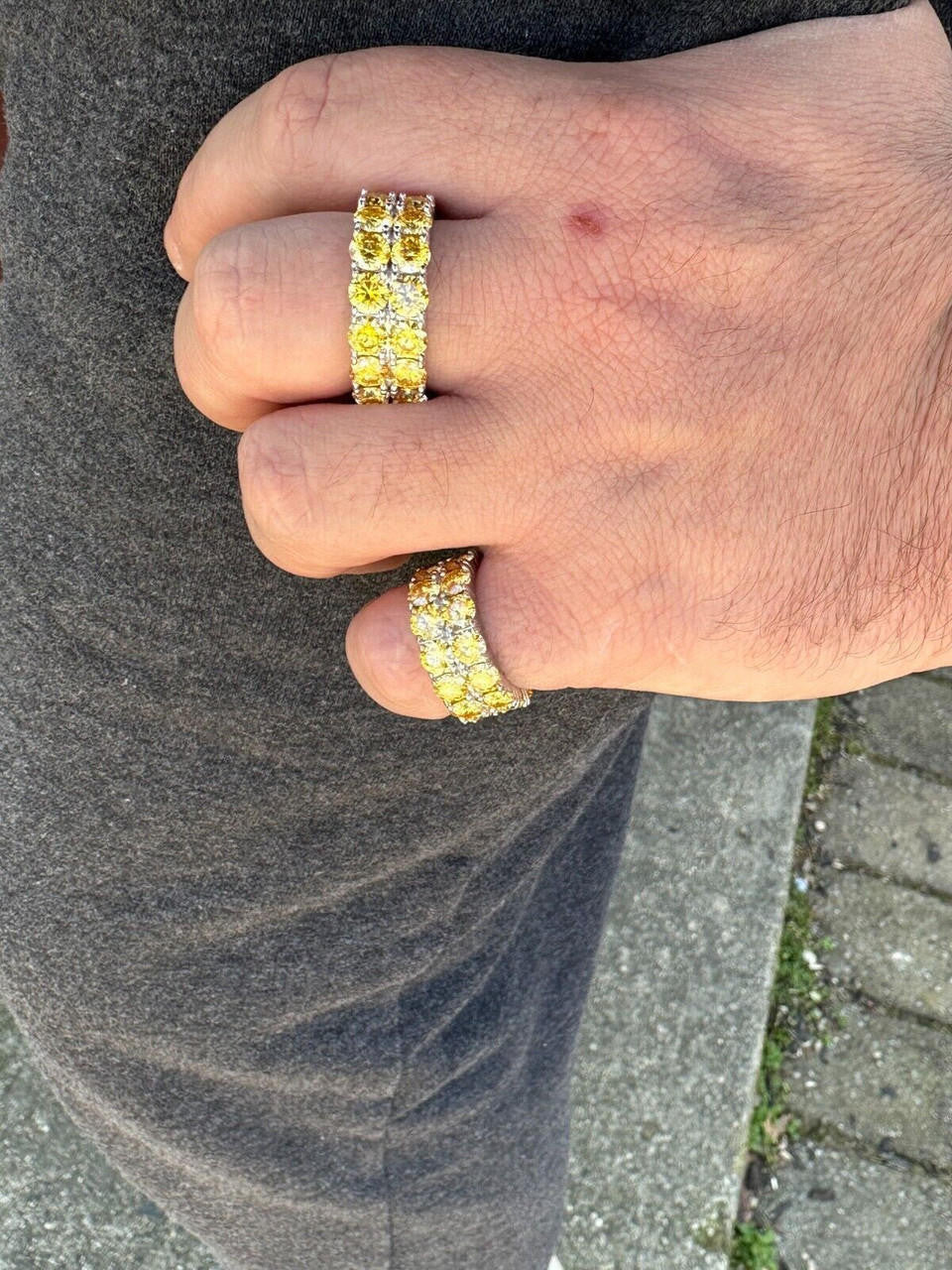 HarlemBling Yellow Canary Moissanite Ring Real 925 Silver Hip Hop Iced Tennis Band Big 10mm