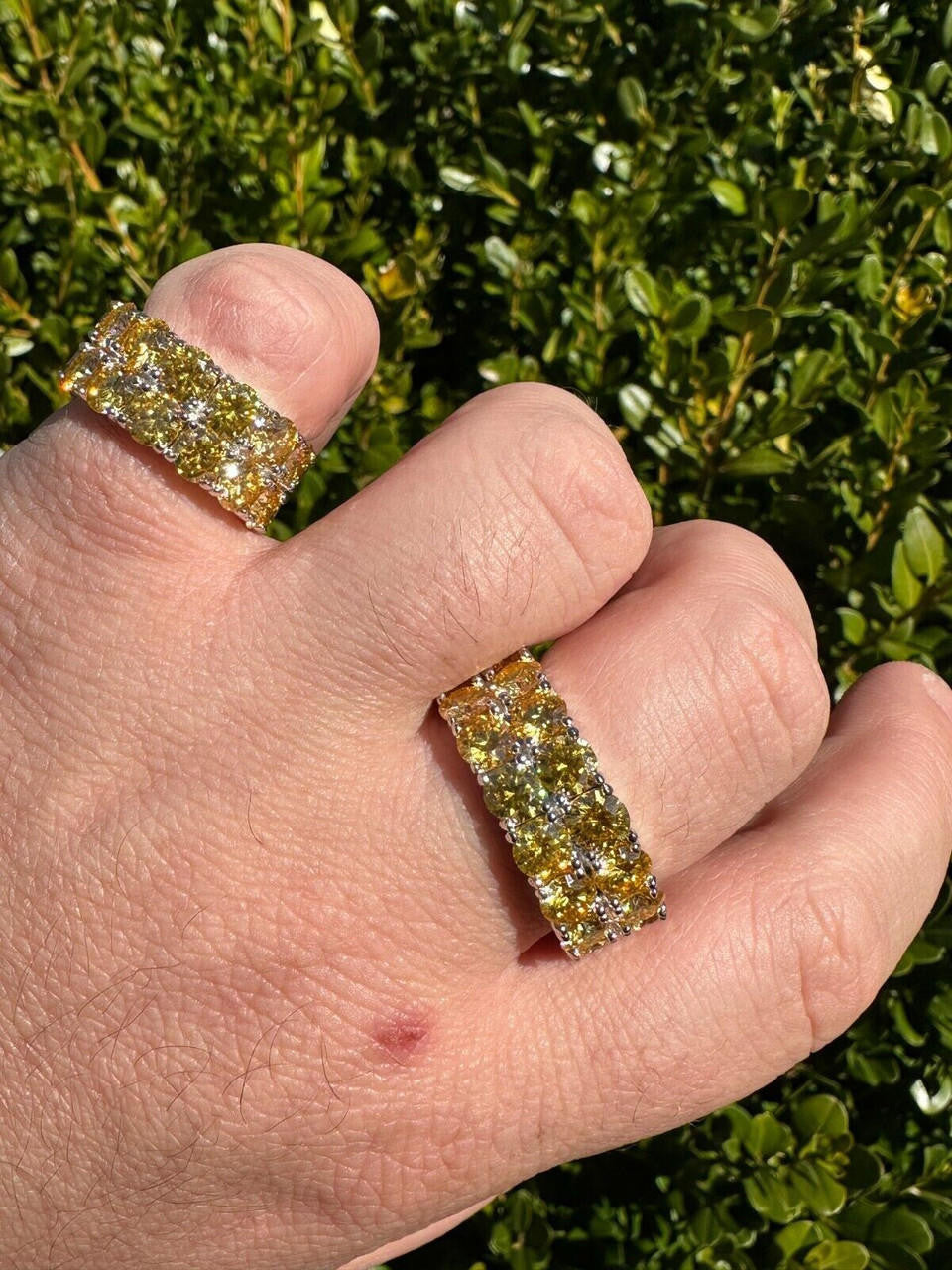 HarlemBling Yellow Canary Moissanite Ring Real 925 Silver Hip Hop Iced Tennis Band Big 10mm