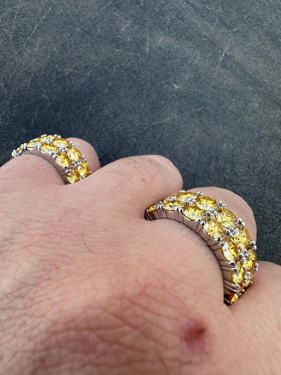 HarlemBling Yellow Canary Moissanite Ring Real 925 Silver Hip Hop Iced Tennis Band Big 10mm