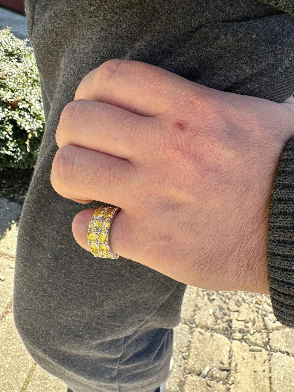 HarlemBling Yellow Canary Moissanite Ring Real 925 Silver Hip Hop Iced Tennis Band Big 10mm