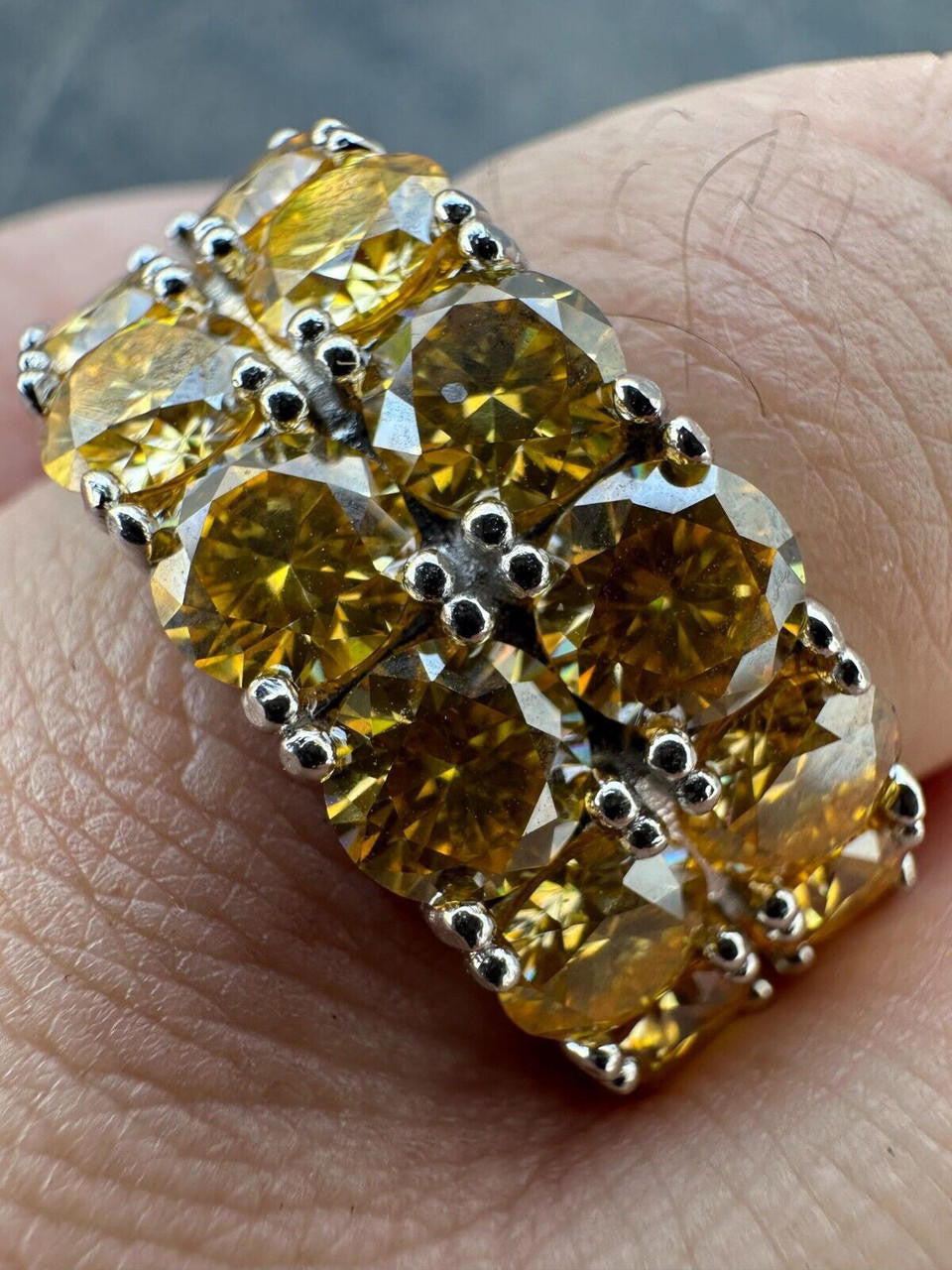 HarlemBling Yellow Canary Moissanite Ring Real 925 Silver Hip Hop Iced Tennis Band Big 10mm