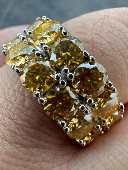 HarlemBling Yellow Canary Moissanite Ring Real 925 Silver Hip Hop Iced Tennis Band Big 10mm