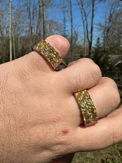 HarlemBling Yellow Canary Moissanite Ring Real 925 Silver Hip Hop Iced Tennis Band Big 10mm