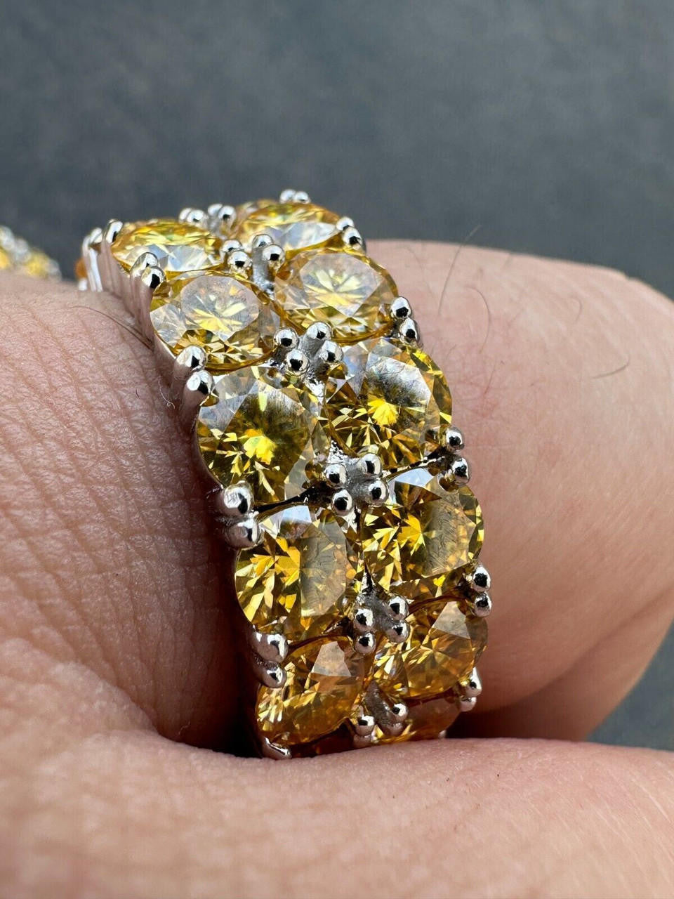 HarlemBling Yellow Canary Moissanite Ring Real 925 Silver Hip Hop Iced Tennis Band Big 10mm