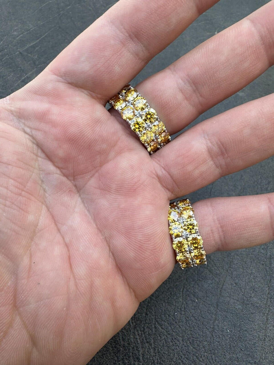 HarlemBling Yellow Canary Moissanite Ring Real 925 Silver Hip Hop Iced Tennis Band Big 10mm