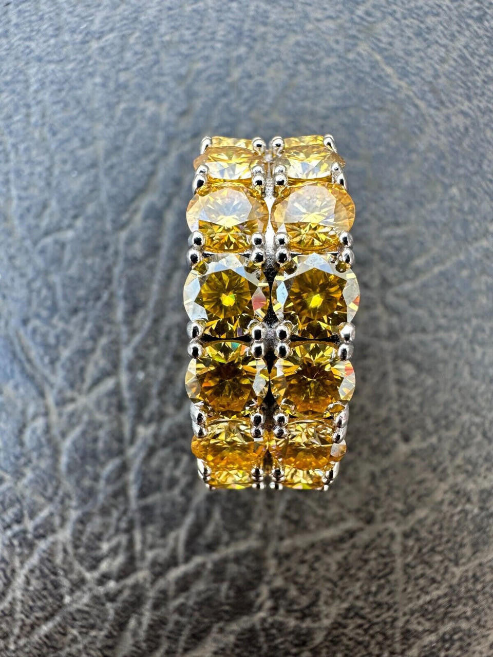 HarlemBling Yellow Canary Moissanite Ring Real 925 Silver Hip Hop Iced Tennis Band Big 10mm