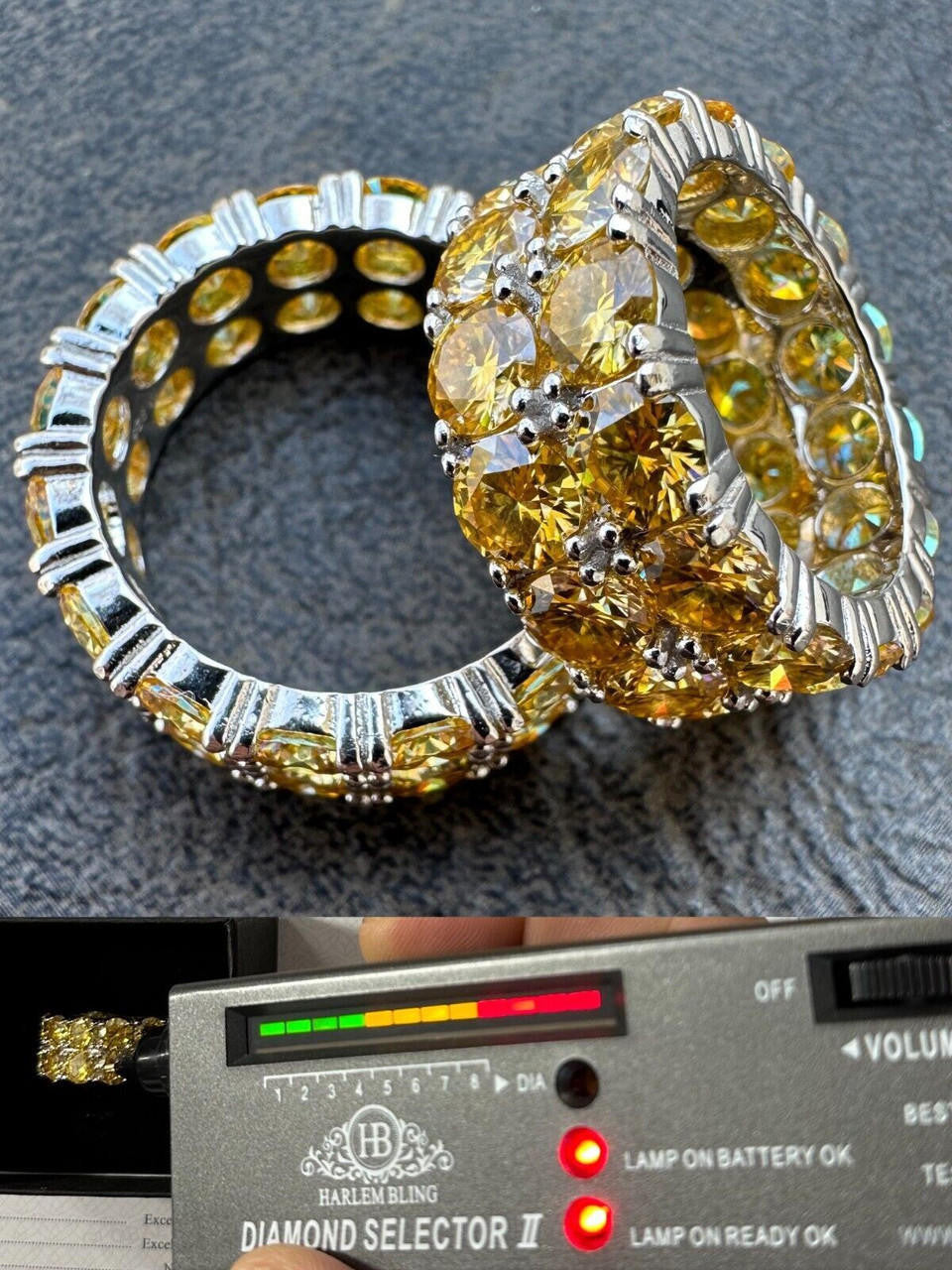 HarlemBling Yellow Canary Moissanite Ring Real 925 Silver Hip Hop Iced Tennis Band Big 10mm