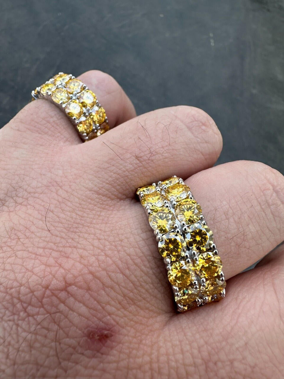 HarlemBling Yellow Canary Moissanite Ring Real 925 Silver Hip Hop Iced Tennis Band Big 10mm