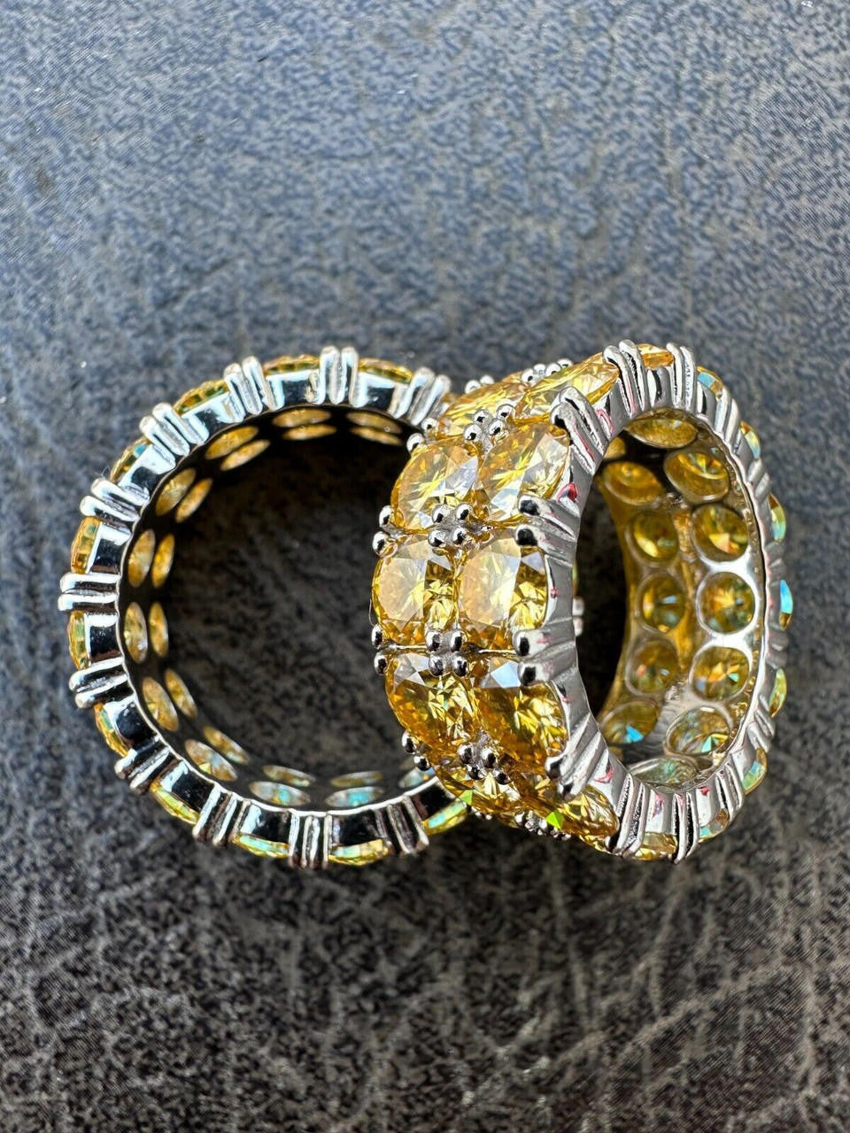 HarlemBling Yellow Canary Moissanite Ring Real 925 Silver Hip Hop Iced Tennis Band Big 10mm