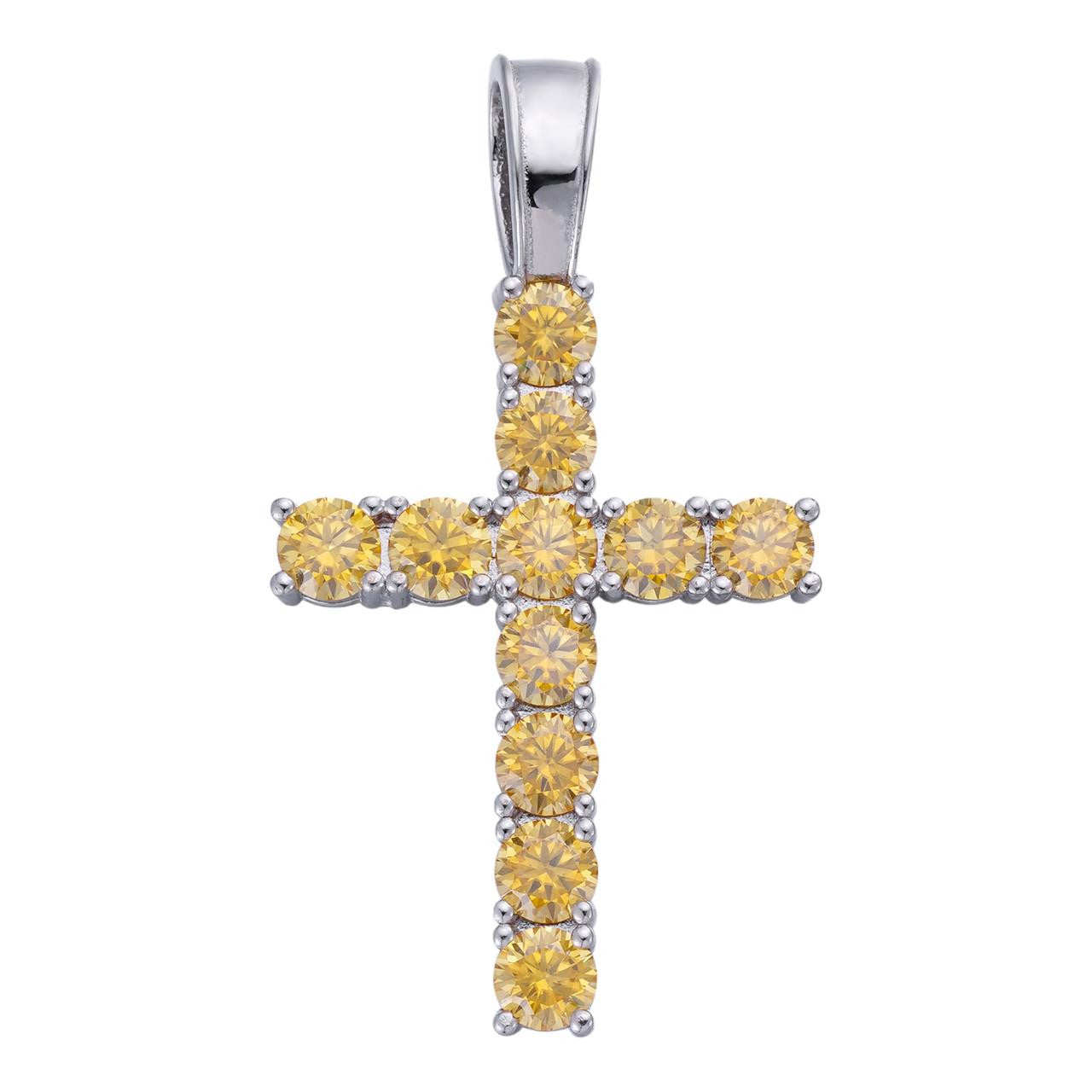 HarlemBling Yellow Canary MOISSANITE Tennis Cross - 925 Silver - 5 Sizes 0.75"-2.25"