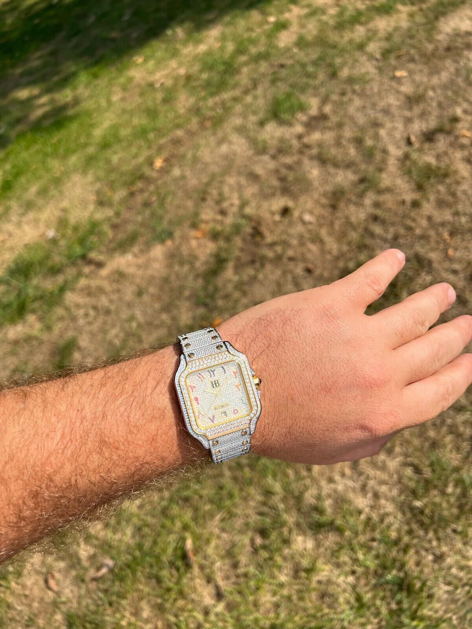 Hip Hop 14k Gold Plated & Stainless Steel Two Tone Real Mens Watch Iced CZ Arabic Dial