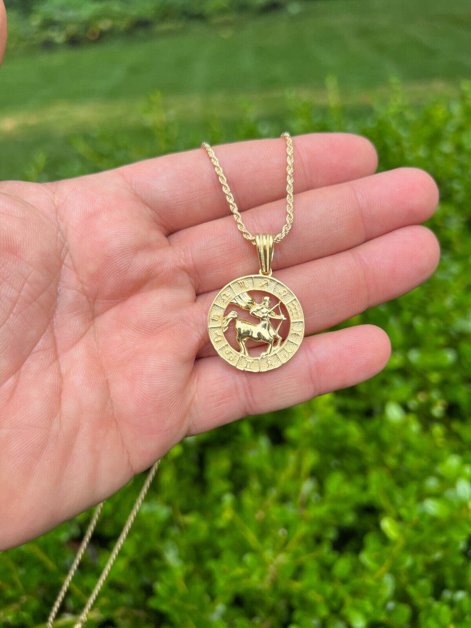 Hip Hop 14k Gold Plated Real Solid 925 Silver Zodiac Astrology Sign Pendant Necklace 1