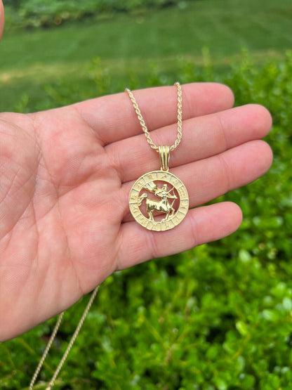 Hip Hop 14k Gold Plated Real Solid 925 Silver Zodiac Astrology Sign Pendant Necklace 1