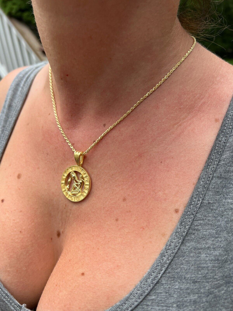 Hip Hop 14k Gold Plated Real Solid 925 Silver Zodiac Astrology Sign Pendant Necklace 1