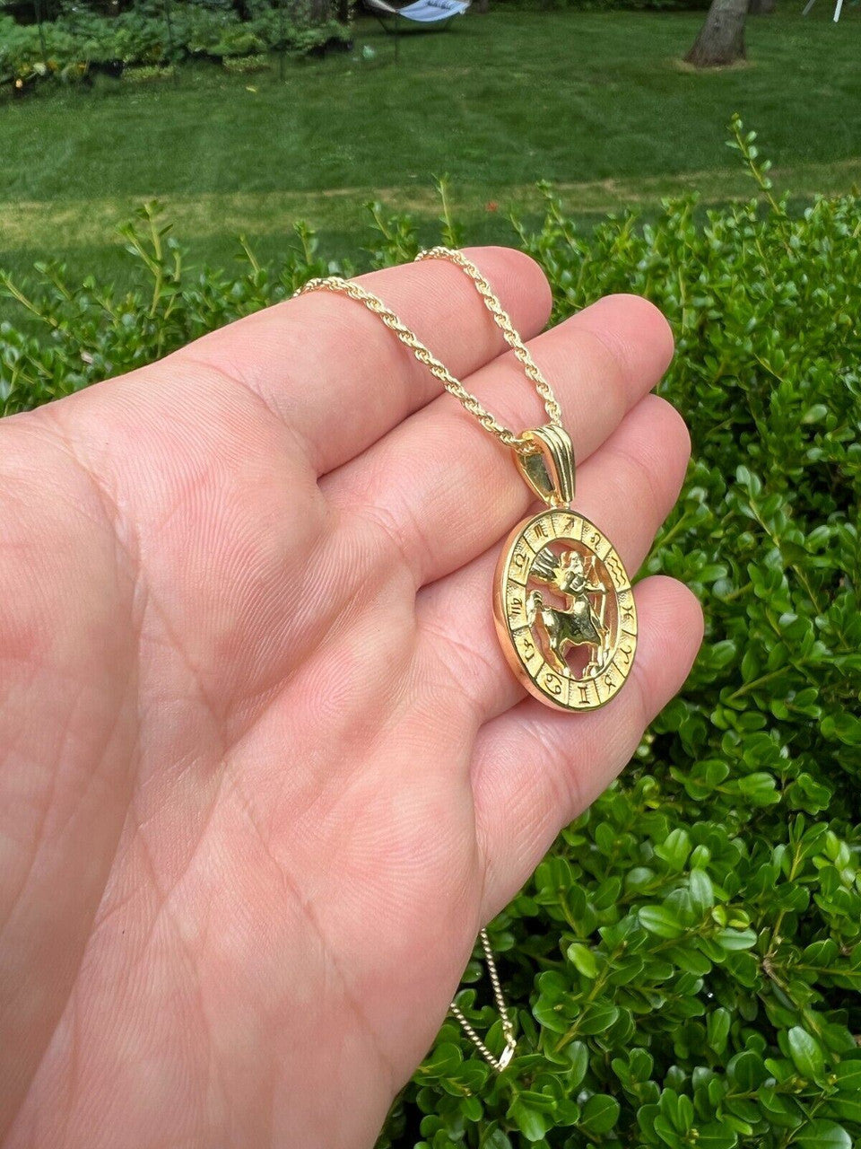 Hip Hop 14k Gold Plated Real Solid 925 Silver Zodiac Astrology Sign Pendant Necklace 1