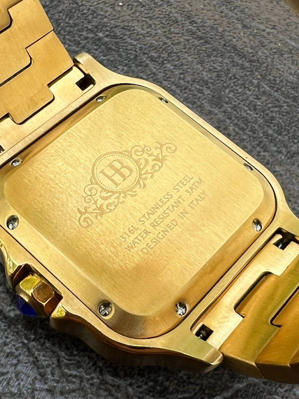 Hip Hop 14k Gold Stainless Steel Mens Watch Iced Simulated Diamond Hip Hop Arabic Dial