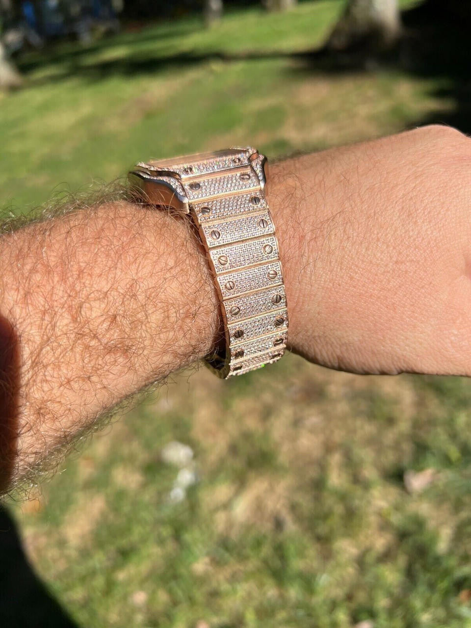 Hip Hop 14k Rose Gold Plated Stainless Steel Mens Watch Fully Iced Hip Hop Out Arabic