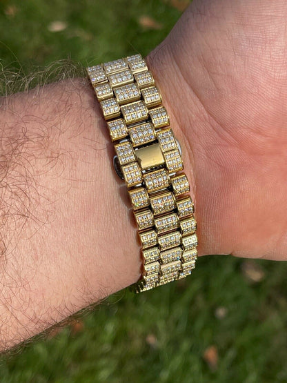 Hip Hop 15ct MOISSANITE Gold Mens Presidential Watch Iced Hip Hop Out Pass Diamond Test