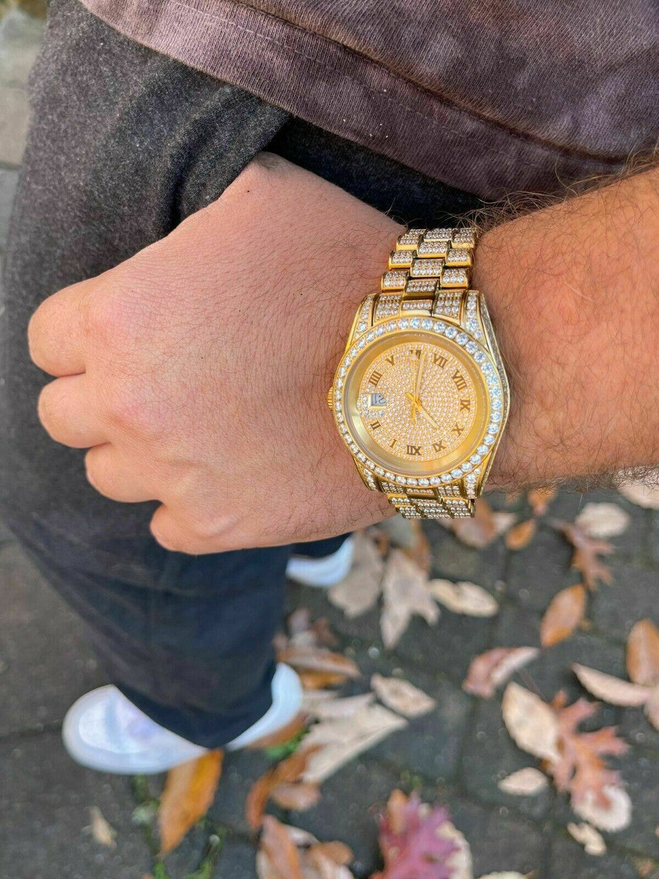 Hip Hop 15ct MOISSANITE Gold Mens Presidential Watch Iced Hip Hop Out Pass Diamond Test