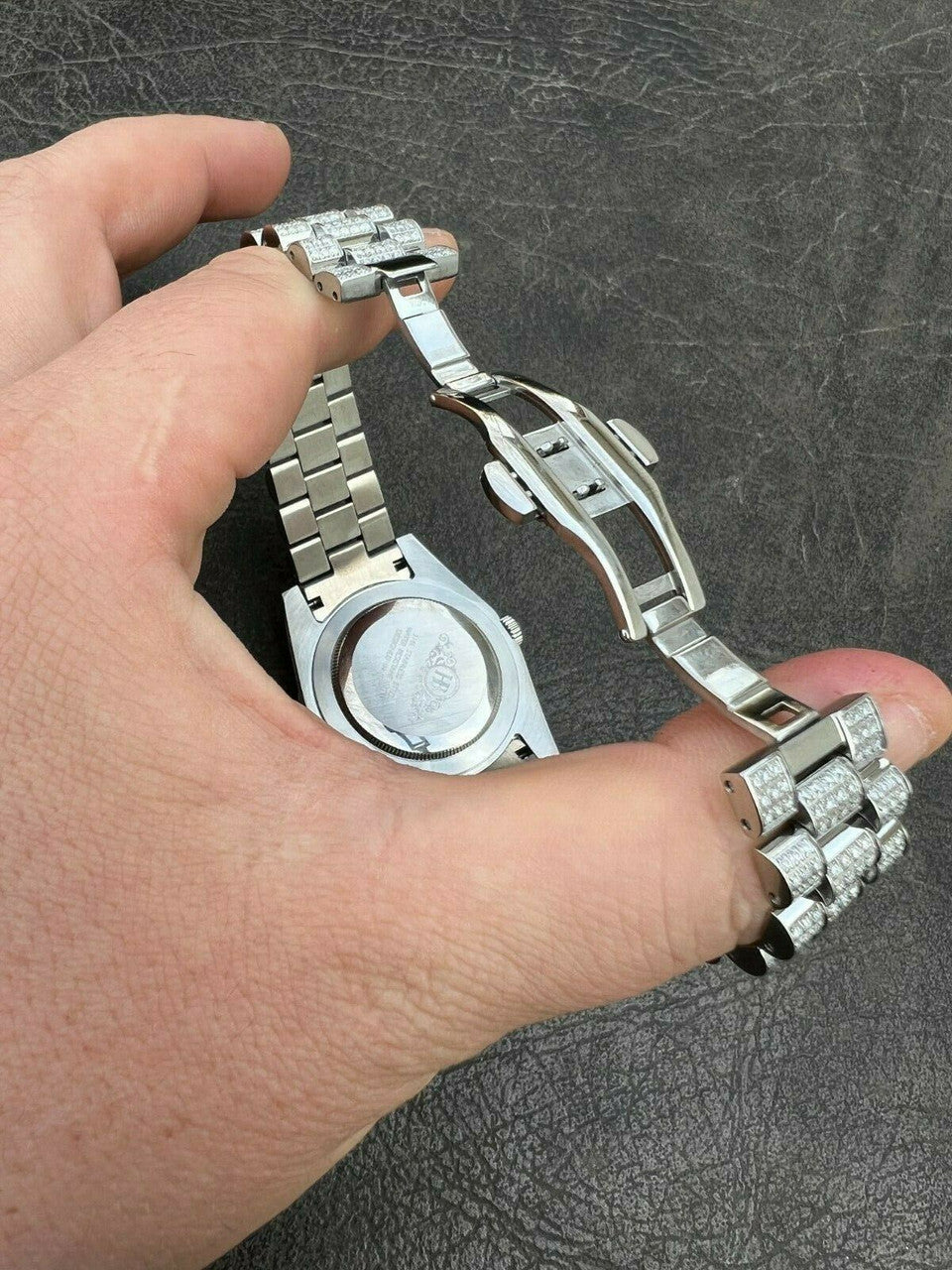 Hip Hop 15ct MOISSANITE Mens Presidential Watch Iced Bust Down Hip Hop Diamond Test 