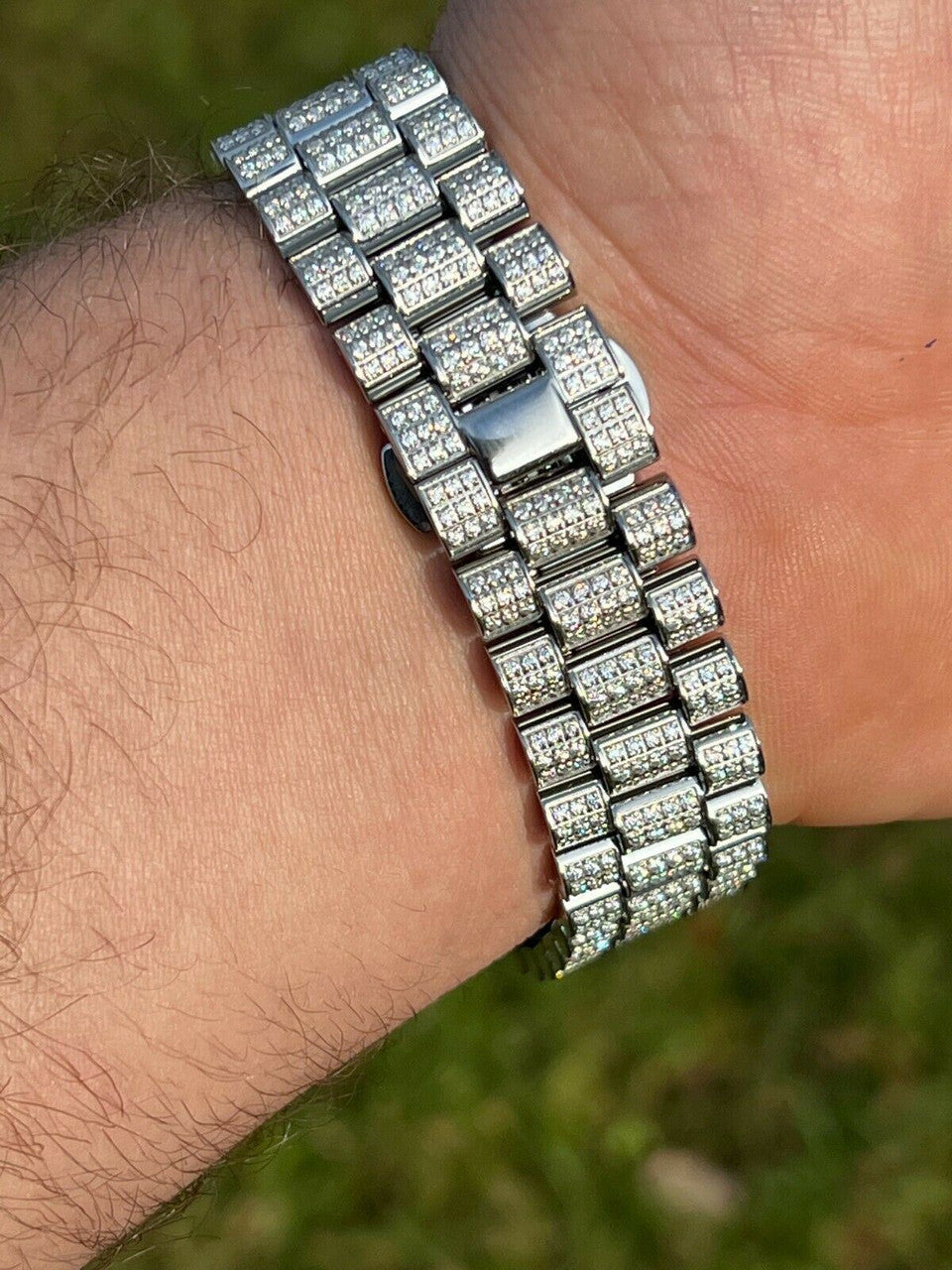 Hip Hop 15ct MOISSANITE Mens Presidential Watch Iced Bust Down Hip Hop Diamond Test 