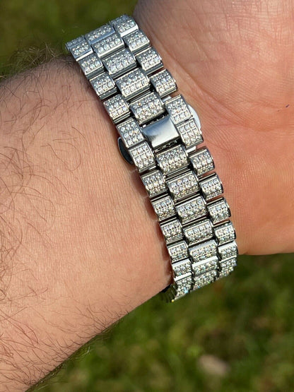 Hip Hop 15ct MOISSANITE Mens Presidential Watch Iced Bust Down Hip Hop Diamond Test 