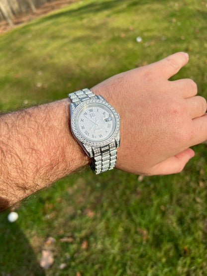 Hip Hop 15ct MOISSANITE Mens Presidential Watch Iced Bust Down Hip Hop Diamond Test 