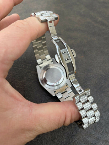 Hip Hop 15ct MOISSANITE Mens Presidential Watch Iced Flooded Out Hip Hop Diamond Test 