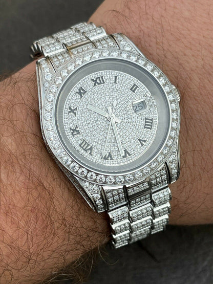 Hip Hop 15ct MOISSANITE Mens Presidential Watch Iced Flooded Out Hip Hop Diamond Test 