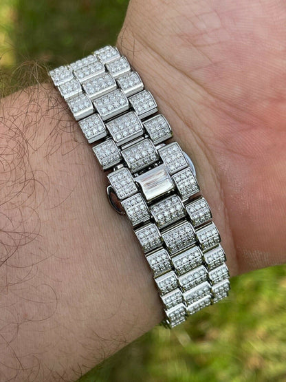 Hip Hop 15ct MOISSANITE Mens Presidential Watch Iced Flooded Out Hip Hop Diamond Test 