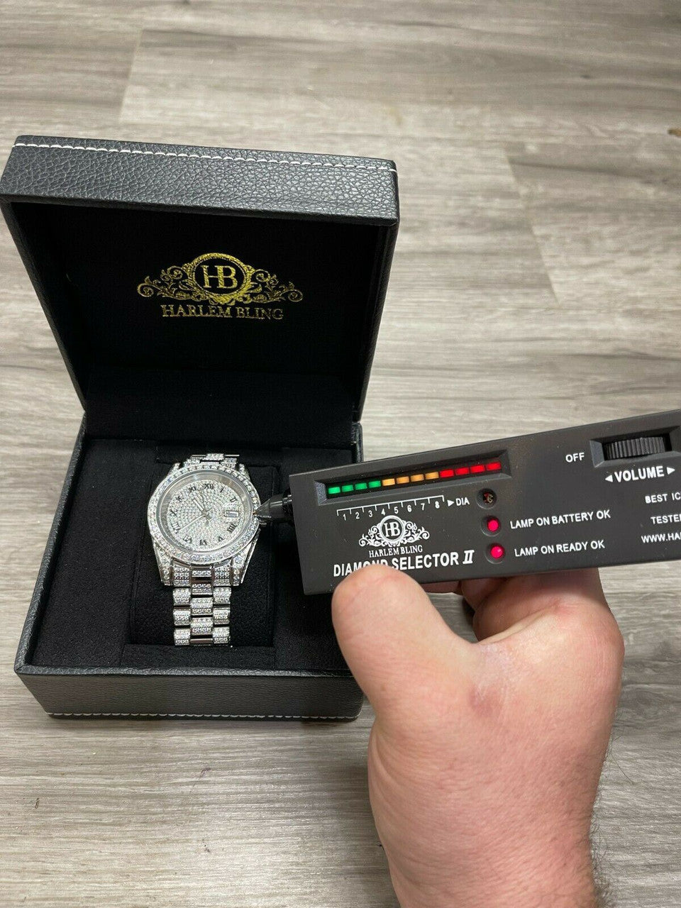 Hip Hop 15ct MOISSANITE Mens Presidential Watch Iced Flooded Out Hip Hop Diamond Test 