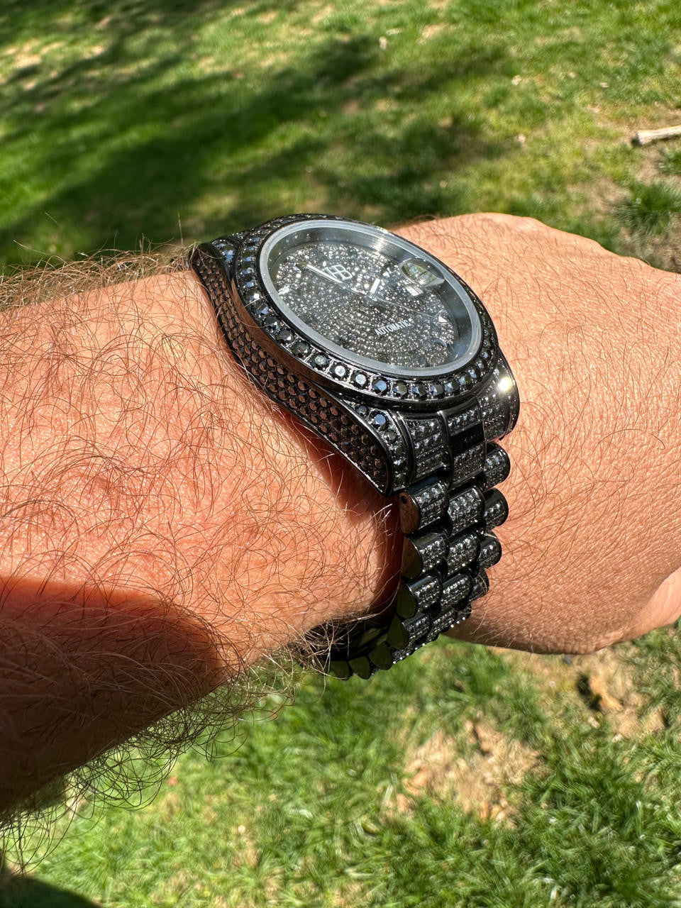 16.1 ct Black MOISSANITE Mens Presidential Watch Iced Bust Down
