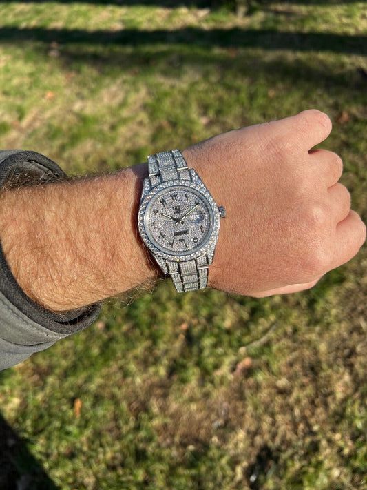 Hip Hop 16ct MOISSANITE Mens Presidential Watch Honeycomb Set Iced Arabic Dial Hip Hop