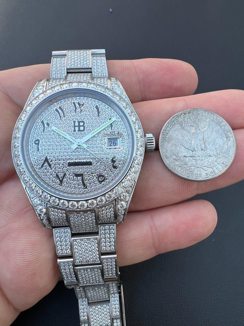 Hip Hop 16ct MOISSANITE Mens Presidential Watch Honeycomb Set Iced Arabic Dial Hip Hop