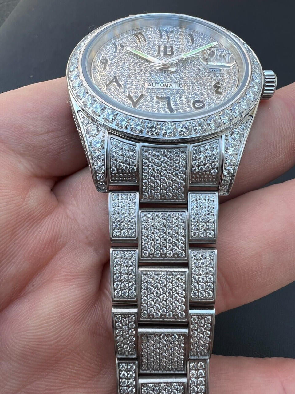 Hip Hop 16ct MOISSANITE Mens Presidential Watch Honeycomb Set Iced Arabic Dial Hip Hop