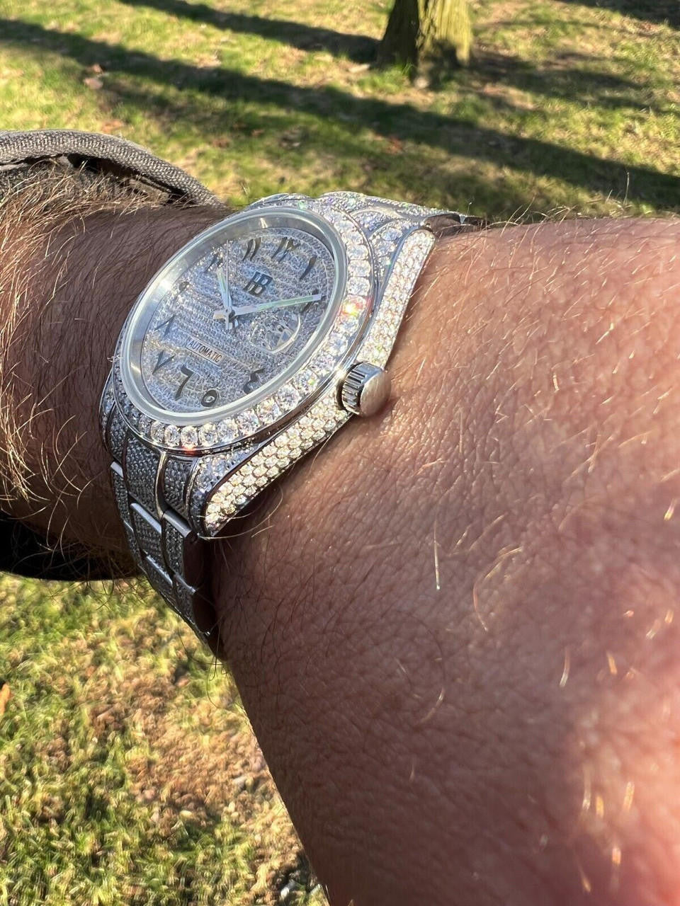 Hip Hop 16ct MOISSANITE Mens Presidential Watch Honeycomb Set Iced Arabic Dial Hip Hop