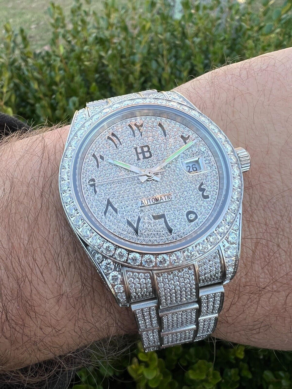 Hip Hop 16ct MOISSANITE Mens Presidential Watch Honeycomb Set Iced Arabic Dial Hip Hop