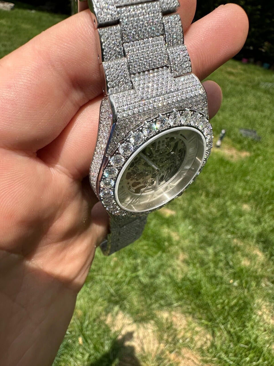 Hip Hop 35.5ct MOISSANITE Automatic Skeleton Watch Mens Real Iced Hip Hop Passes Tester