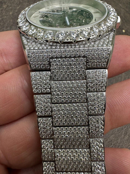 Hip Hop 35.5ct MOISSANITE Automatic Skeleton Watch Mens Real Iced Hip Hop Passes Tester