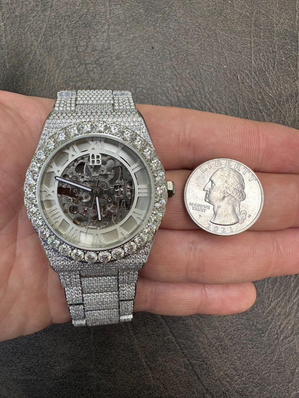 Hip Hop 35.5ct MOISSANITE Automatic Skeleton Watch Mens Real Iced Hip Hop Passes Tester