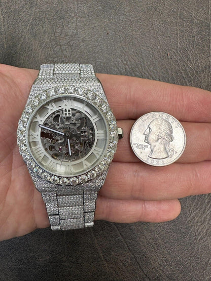 Hip Hop 35.5ct MOISSANITE Automatic Skeleton Watch Mens Real Iced Hip Hop Passes Tester