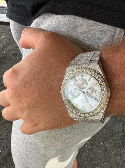 Hip Hop 35ct MOISSANITE White Face Mens Perpetual Calendar Real Watch Auto Iced Hip Hop