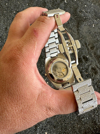 Hip Hop 35ct MOISSANITE White Face Mens Perpetual Calendar Real Watch Auto Iced Hip Hop