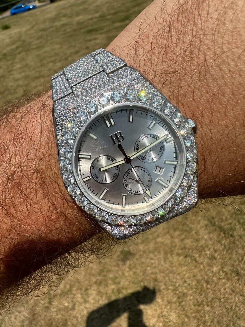 Hip Hop 35ct MOISSANITE White Face Mens Perpetual Calendar Real Watch Auto Iced Hip Hop