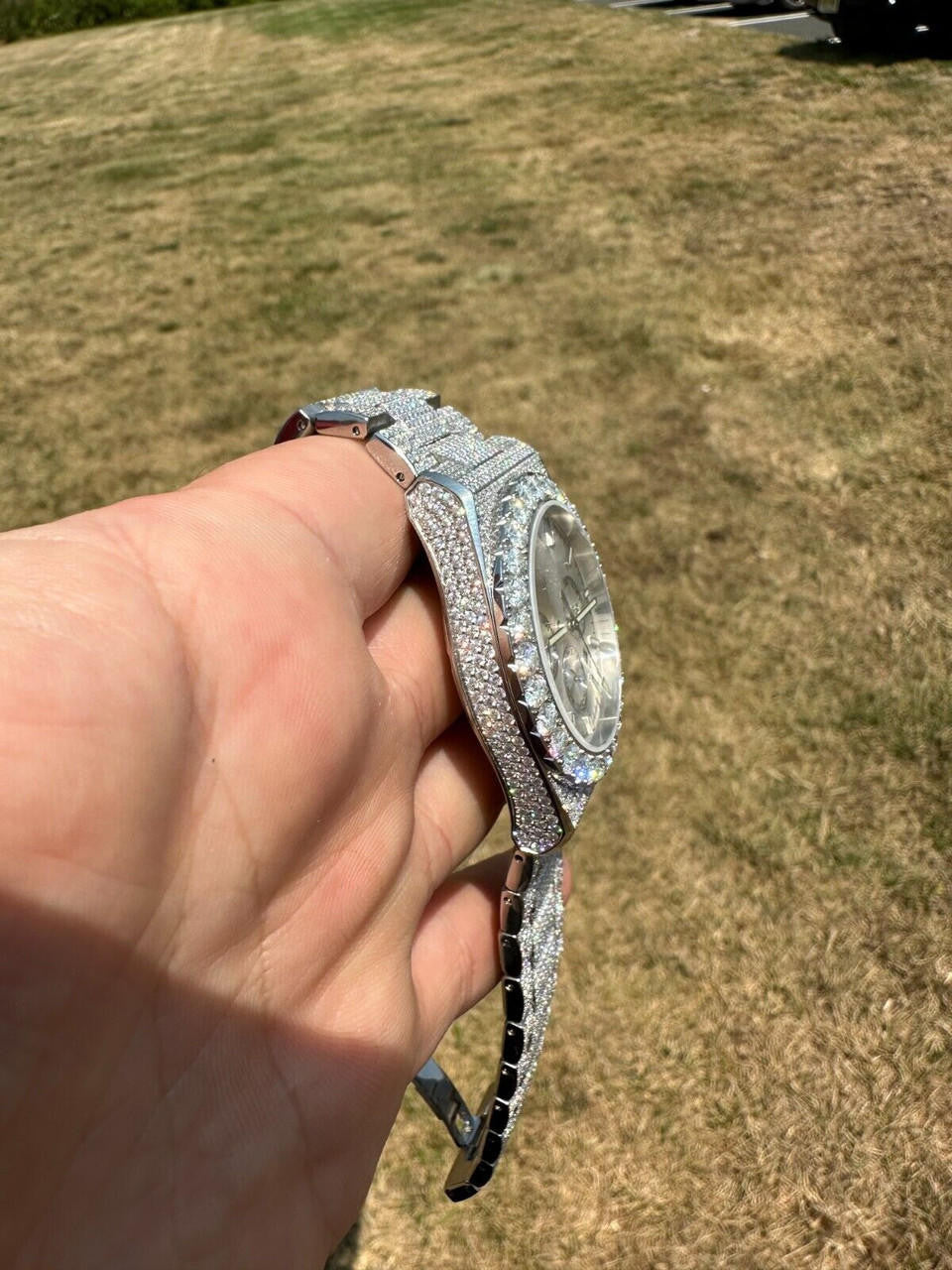 Hip Hop 35ct MOISSANITE White Face Mens Perpetual Calendar Real Watch Auto Iced Hip Hop