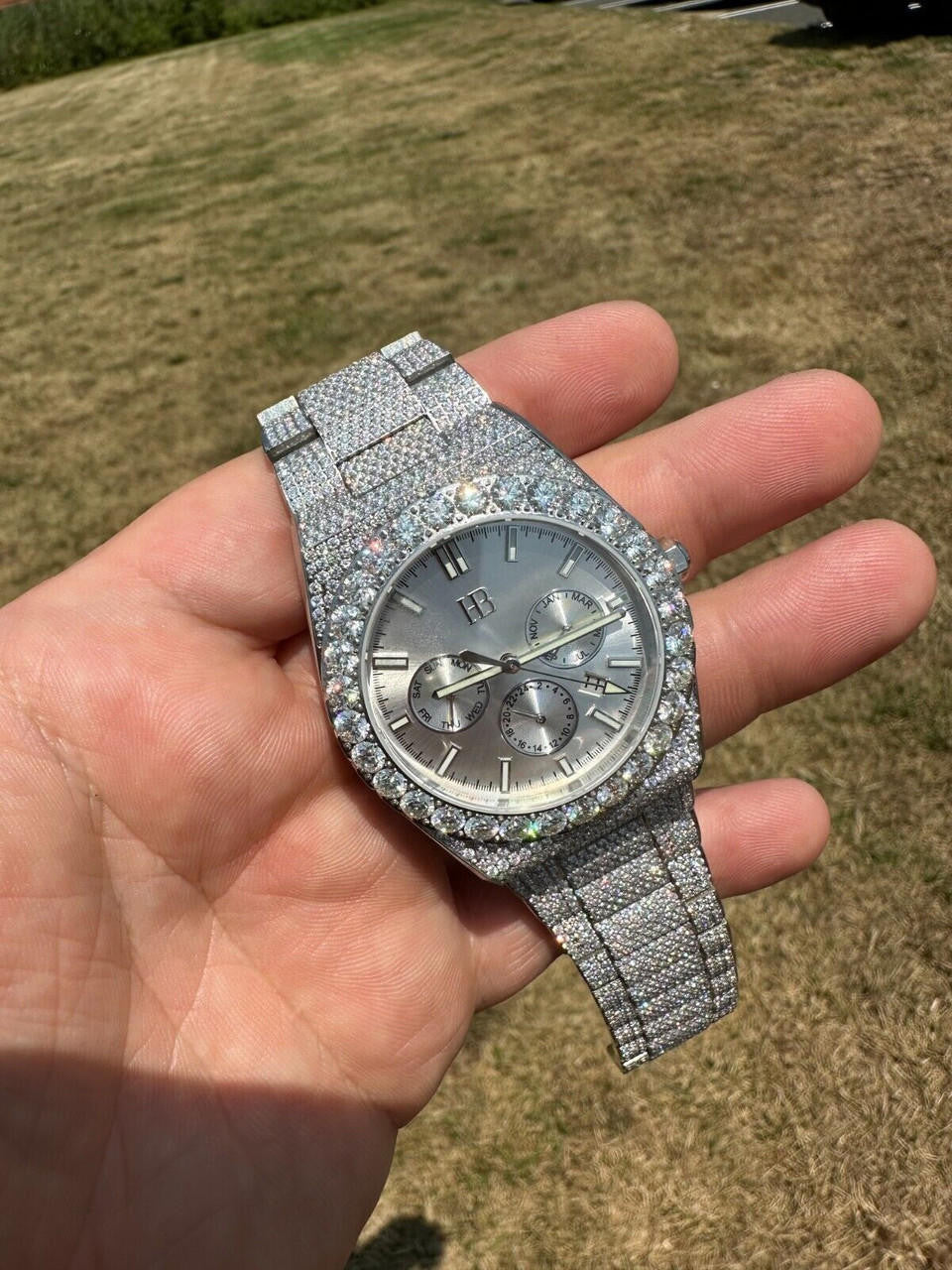 Hip Hop 35ct MOISSANITE White Face Mens Perpetual Calendar Real Watch Auto Iced Hip Hop