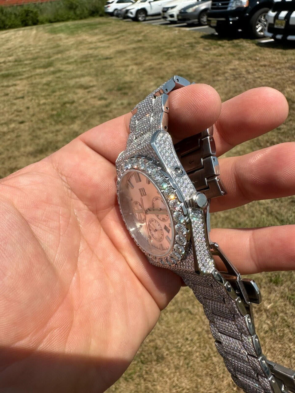 Hip Hop 35ct MOISSANITE White Face Mens Perpetual Calendar Real Watch Auto Iced Hip Hop