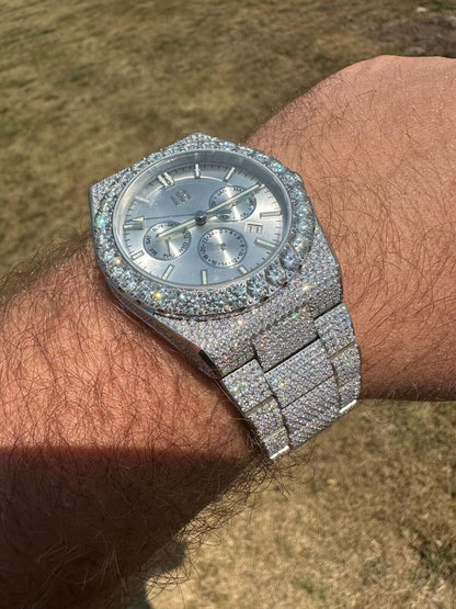 Hip Hop 35ct MOISSANITE White Face Mens Perpetual Calendar Real Watch Auto Iced Hip Hop