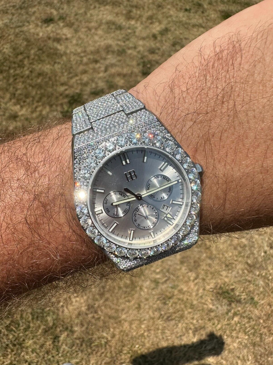 Hip Hop 35ct MOISSANITE White Face Mens Perpetual Calendar Real Watch Auto Iced Hip Hop